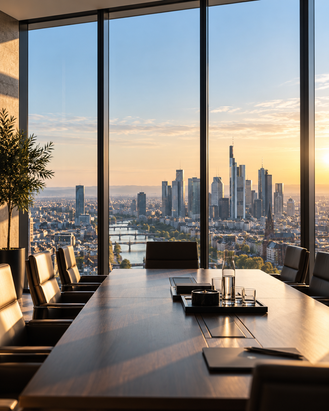 Hochwertiger Konferenzraum mit Blick auf die Stadt – twenty4group